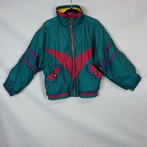 VTG 90s Rivers Edge Funnel Neck Colorblock Windbreaker Jacket M Teal Burgundy